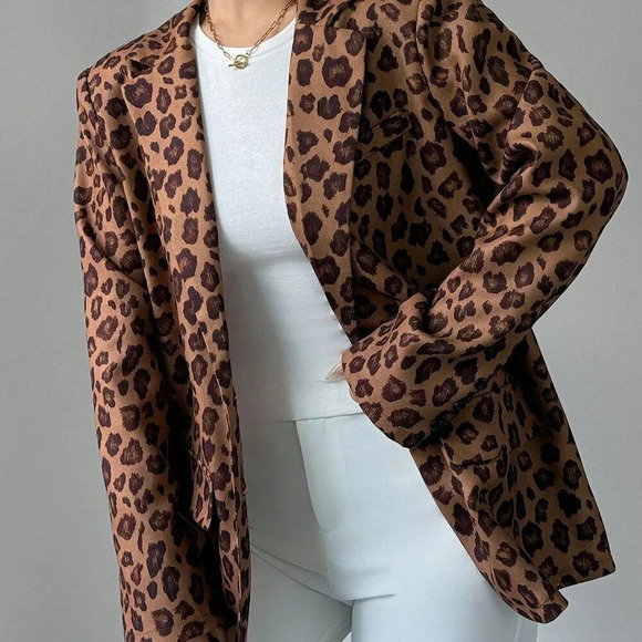 Brown Casual Women's Leopard Print Blazer - Picture 6 of 7